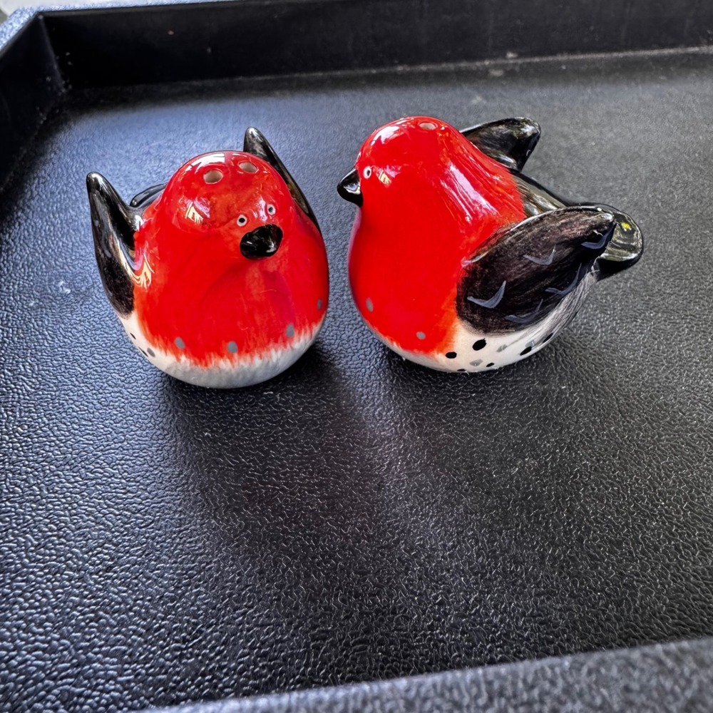 VTG Red Robin Bird Salt and‎ Pepper Shakers Ceramic Kitchen Decor Set